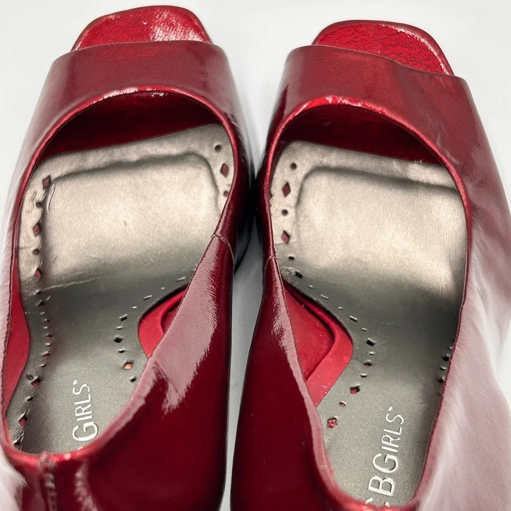 BCBGirls Patent Leather Peep Toe‎ Stiletto Heels Women's Size 8.5 Red